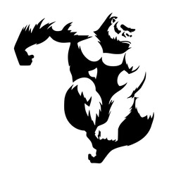 Silhouette of a gorilla in action