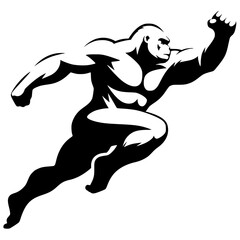 Silhouette of a gorilla in action