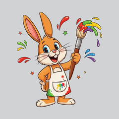 Delightful bunny artist with vibrant paint splashes for kids' creativity