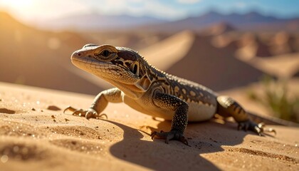 Fototapeta premium A lizard on a sand dune under the warm desert sun