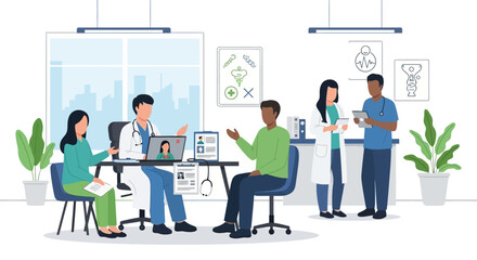Modern telemedicine consultation with diverse doctors and patients, connecting healthcare professionals in a digital age for accessible medical advice