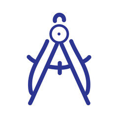 A minimalist blue line drawing of a drafting compass stylized as the letter A.