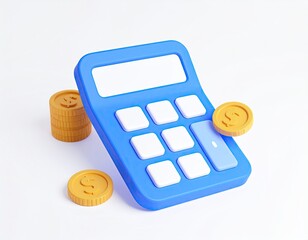 Blue calculator with gold coins, financial illustration