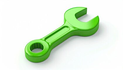 Glossy green wrench tool on white background