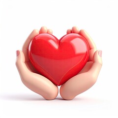 Hands lovingly cradle a bright, polished red heart shape