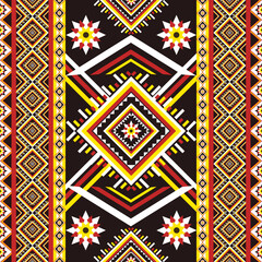 Vibrant geometric ethnic pattern featuring bold diamond shapes and symmetrical tribal motifs