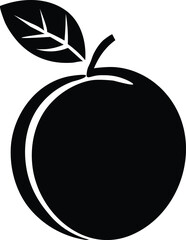 Black silhouette of an apple with a leaf fruit black and white