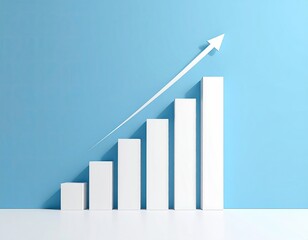 Rising bar graph with an arrow on a blue background