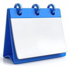 Blue, blank desk calendar with silver rings & a glossy look