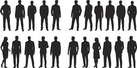 Business silhouettes set, professional people illustration, corporate team, office workers vector, leadership concept, teamwork design, executive group, formal attire art, business community