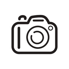 A simple black line art icon of a digital camera with a lens and flash, isolated on a clean white background.