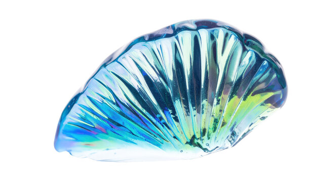 Blue Sea Shell with Iridescent Colors on White Background.