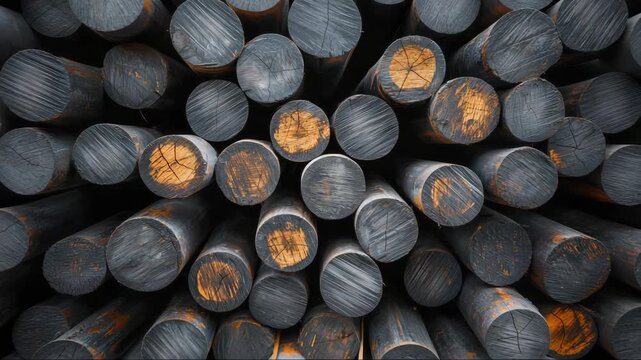 Timber logs stacked neatly in a warehouse ready for construction projects