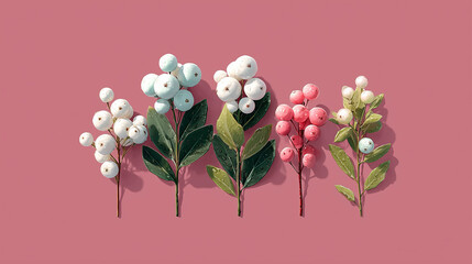 Pastel Winter Berries on Pink Background