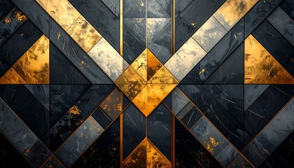 Abstract geometric design with a golden and black marble pattern
