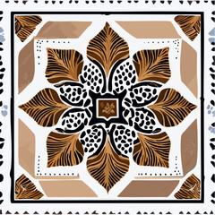 Geometric floral ornament vector in classic style with brown and black colors
