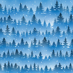 Fototapeta premium Seamless pattern of forest, snowfall, winter holiday background, vector design