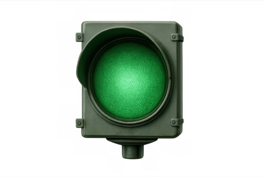 Green traffic light signaling go, indicating permission for success and progress on a transparent background