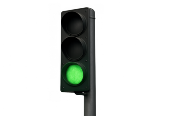 Traffic light showing green signal for urban transportation, indicating permission to go, isolated on transparent background