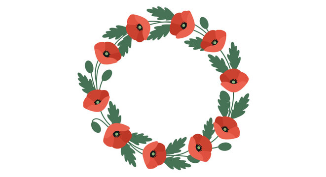 Beautiful poppy wreath illustration on a white background, floral design.