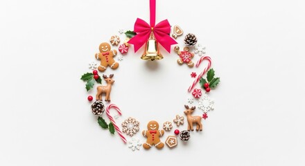 Festive Christmas Wreath with Gingerbread and Candy Canes.