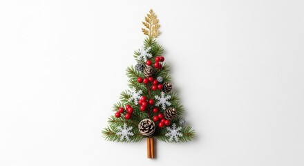 Festive Miniature Christmas Tree with Ornaments on White Background.