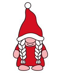 Cute Christmas Gnome Girl with Braids– Festive Holiday Vector Illustration