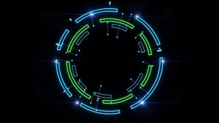 Neon tech circle glow futuristic energy digital interface design with abstract blue green light modern dynamic - Powered by Adobe