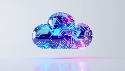 3D circuit pattern arranged like a floating cloud over white background, symbolizing cloud computing and data flow