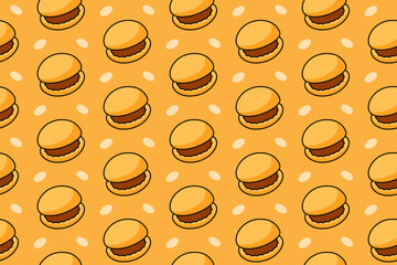 Obraz premium Macaron chocolate with oval colorful pattern on yellow background set for bakery and pastry. Almond biscuit, French sandwich cookie, Meringue dessert cartoon motif background for restaurant and cafes