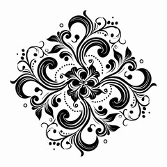 Black and white symmetrical floral ornament vector in classic style
