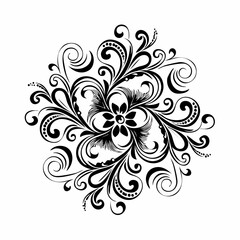 Black and white circular floral ornament vector in classic style
