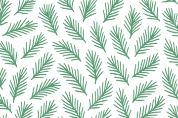 Seamless pattern with green pine needles on transparent background, winter and christmas holiday concept