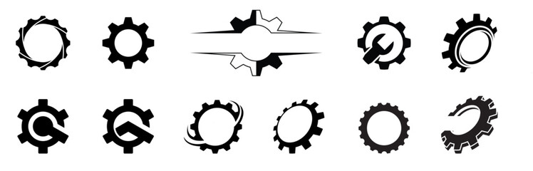 Set the gear logo icon in a flat black style  vector template