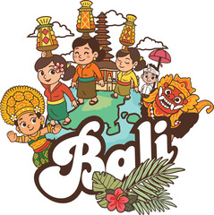 Fototapeta premium Balinese Culture Art Cartoon style