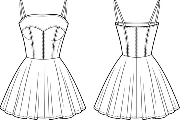 Women’s trench coat fashion template, CAD garment drawing, flat vector illustration, double breasted design, belted waist sketch, notched lapel, clothing outline