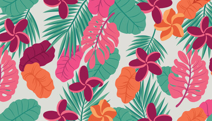Abstract foliage botanical seamless background colorful wallpaper of tropical plants flowers leaf branches perfect for summer print decor wall art
