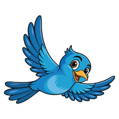 Blue bird flying vector illustration on white background isolated design ideal for nature wildlife bird study freedom or decorative animal themed artwork