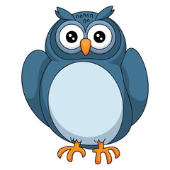 Blue round body owl vector illustration isolated on white background ideal for animal wildlife nature forest or children cartoon creative artwork