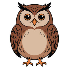 Brown owl vector illustration isolated on white background ideal for forest wildlife animal nature or children cartoon themed creative artwork