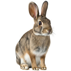 Fototapeta premium Adorable young rabbit with soft brown fur and long ears sitting upright, looking curious.
