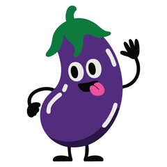 Cartoon funny brinjal vector illustration isolated on white background perfect for playful vegetable design, food packaging, or humorous themed creative artwork