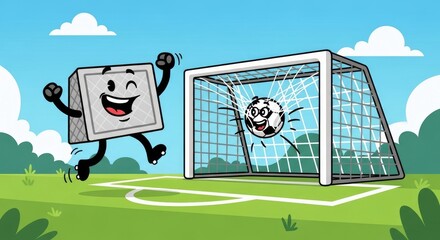 Fototapeta premium Happy Calendar Character Scoring a Goal in a Soccer Match.