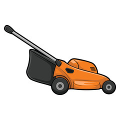 Close up lawnmower with trash bag illustration detailed vector design perfect for garden maintenance cleaning outdoor tool or landscaping artwork concept