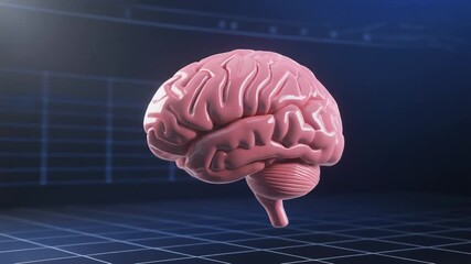 Detailed 3d model human brain rotates slowly on dark screen - Powered by Adobe