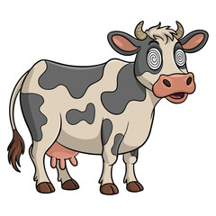 Dizzy cow on white background illustration vector style isolated design perfect for cartoon farm animal artwork fun or humorous agricultural themes