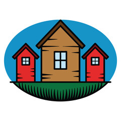 District conceptual vector illustration with three simple houses abstract real estate art picture perfect for advertising or construction business design