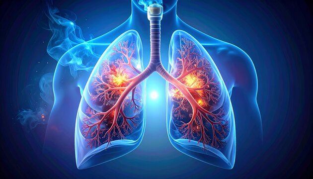 Pneumonia lungs infection, respiratory disease, inflammation, mucus buildup, medical illustration, x-ray anatomy, breathing problem, healthcare, virus bacteria, realistic medical concept
