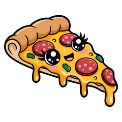 Fast food slice of pizza sticker illustration isolated vector artwork perfect for dessert delicacy cafe catering Italian takeaway eating template design