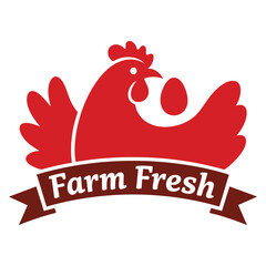 Farm fresh label with red chicken illustration on white background ideal for poultry products farm branding and organic food packaging designs